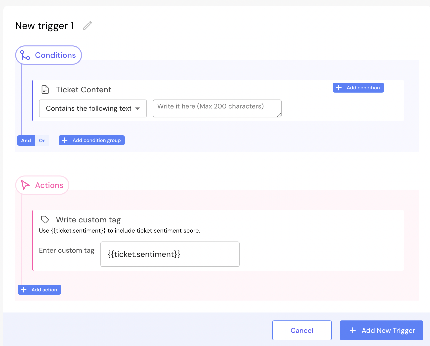 Ticket sentiment trigger